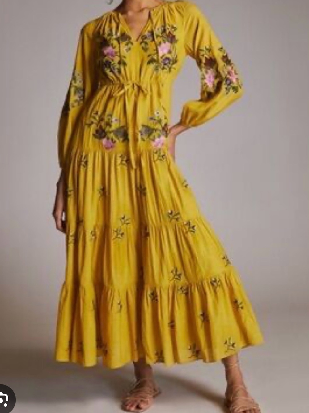 Anthropologie Sumant Chauhan embroidered yellow   Floral Maxi Dress.